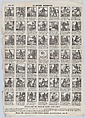 Broadside with 48 scenes for a game of recreational lottery, José María Marés  Spanish, Woodcut