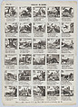 Broadside with 30 scenes depicting Aesops fables, José María Marés  Spanish, Wood engraving