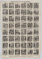 Broadside with 48 scenes depicting the story of Atal or the Flower of the Desert, José María Marés  Spanish, Wood engraving