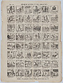 Broadside with 48 scenes relating to the giant and the dwarf, José María Marés Spanish, Wood engraving