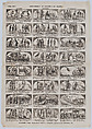 Broadside with 48 (24 pairs) scenes contrasting Spanish customs past and present, José María Marés Spanish, Wood engraving