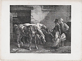 Two Post Horses at the Door of a Stable, Théodore Géricault French, Lithograph