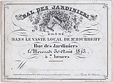 Invitation to the Gardener's Ball, August 30, 1843, L. Christophe  French, Lithograph