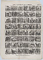 Broadside with 48 scenes depicting the life and adventures of Don Simplon, Juan Llorens  Spanish, Wood engraving and letterpress