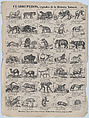 Broadside with 36 images of quadrupeds (animals), Juan Llorens  Spanish, Wood engraving