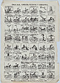 Broadside with 48 scenes depicting the equestrian and gymnastic moves of the royal circus, Juan Llorens  Spanish, Wood engraving