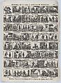 Broadside with 48 scenes relating to the life and cunning of the peasant Bertoldo, Juan Llorens Spanish, Wood engraving