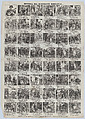 Broadside with 48 scenes of the life of Borrascas the student, Juan Llorens  Spanish, Wood engraving