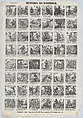 Broadside with 48 scenes showing the life of Robinson Caruso, José María Marés Spanish, Wood engraving