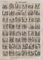 Broadside with 48 scenes relating to the life of a troubadour, José María Marés Spanish, Wood engraving