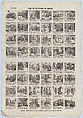 Broadside with 48 scenes from the life of a male servant, José María Marés Spanish, Wood engraving