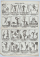 Broadside with 16 scenes showing gymnastic exercises, José María Marés Spanish, Wood engraving