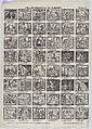 Broadside with 48 scenes from the life of Periquillo the Barber, Antonio Bosch  Spanish, Wood engraving