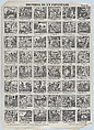 Broadside with 48 scenes relating to the story of a scarecrow, Antonio Bosch  Spanish, Etching (photo relief?)