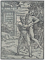 Hercules and Antaeus, Ugo da Carpi  Italian, Chiaroscuro woodcut printed from two blocks in green-blue