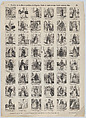 Broadside with 48 scenes depicting the kings and queens of Spain, Antonio Bosch  Spanish, Wood engraving