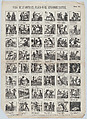 Broadside with 48 scenes relating to the life of Juanito the Skinny one, or, the apprentice tailor, Antonio Bosch  Spanish, Wood engraving