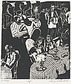 Café, Lou Barlow  American, Linocut