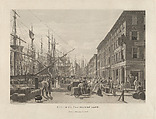 South Street from Maiden Lane, New York, in 1828, William James Bennett (American, London 1787–1844 New York), Aquatint