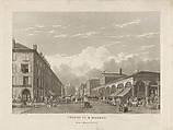Fulton Street and Market, New York, William James Bennett (American, London 1787–1844 New York), Aquatint