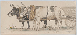 Two Oxen Pulling a Cart, Peter Christian Thamsen Skovgaard Danish, Pen and brown ink, brush and brown-gray ink, watercolor