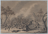A Battle Between Cavalrymen and Infantry, Dirk Langendijk Dutch, Pen and brown ink, brush and gray ink; framing lines in pen and black ink