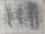 Slender Trees on a Hill, Vilhelm Hammershøi Danish, Graphite, incised for transfer; verso: made black with graphite, chalk or charcoal
