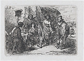 Plate 5: a drunk and dishevelled man dancing in the street surrounded by a group of onlookers, from "Customs and Pastimes of the Spanish People", Francisco Lameyer y Berenguer  Spanish, Etching