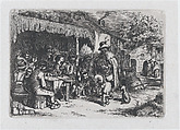 Plate 7: a street musician and a child accomplice playing before a group of seated figures, from "Customs and Pastimes of the Spanish People", Francisco Lameyer y Berenguer  Spanish, Etching