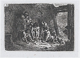 Plate 8: a group of figures, some of whom are playing a game, from "Customs and Pastimes of the Spanish People", Francisco Lameyer y Berenguer  Spanish, Etching