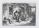 Plate 10: two figures dancing, another seated playing a drum, from "Customs and Pastimes of the Spanish People", Francisco Lameyer y Berenguer  Spanish, Etching