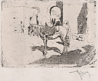 A Moroccan horse standing before an arch, Mariano Fortuny, 1838–1874  Spanish, Etching