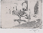 A Moroccan horse standing before an arch, Mariano Fortuny, 1838–1874  Spanish, Etching