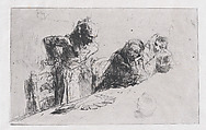 Cardplayers: three men, two seated one standing before a spread of cards on a table, Mariano Fortuny Marsal Spanish, Etching
