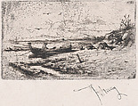 A boat near the shoreline of a beach or a river, Mariano Fortuny, 1838–1874  Spanish, Etching