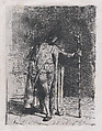 Master of ceremonies, a man standing facing the viewer holding a staff in his left hand, Mariano Fortuny, 1838–1874  Spanish, Etching on Xina paper