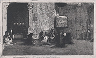 Entrance to the church of St Joseph (San José), Madrid, figures seated on the ground in front, Mariano Fortuny, 1838–1874  Spanish, Etching and aquatint on Japan paper