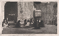 Entrance to the church of St Joseph (San José), Madrid, figures seated on the ground in front, Mariano Fortuny, 1838–1874  Spanish, Etching and aquatint