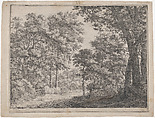 The Trimmed Groves, Anthonie Waterloo  Dutch, Etching, first state of six, proof with corrections in pen and ink and gray wash on the humock lower right, in the foliage for example