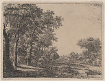 The Entrance to a Forest by a Small Wooden Bridge, Anthonie Waterloo  Dutch, Etching; fifth state of five