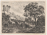 Ruin at the Entrance of a Town, Anthonie Waterloo Dutch, Etching