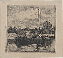 Barges Anchored by the Wharf, Willem de Zwart Dutch, Etching and plate tone