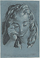 Head of a Woman, Louis Marin Bonnet  French, Chalk manner in black and white on blue paper