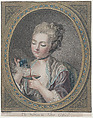 The Woman Taking Coffee, Louis Marin Bonnet French, Pastel manner; printed in blue, red, carmine, purple, yellow, and black inks with applied gold leaf