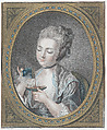 The Woman Taking Coffee, Louis Marin Bonnet  French, Pastel manner; printed in blue, red, carmine, purple, yellow, and black inks with applied gold leaf