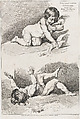 Two nude children playing with a leaf, from "New Book of Children", Pierre Alexandre Aveline  French, Etching