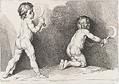 Two nude children standing, from "New Book of Children", Pierre Alexandre Aveline  French, Etching