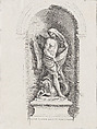 Standing male angel holding drapery and standing over a ram; allegory of Spring; after bas-relief on Fontaine des Quatre-Saisons (Paris), Anonymous, French, 18th century (?) French, Etching