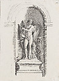 Standing male angel holding an empty bowl and looking down; allegory of Winter; after a bas-relief on the Fontaine des Quatre-Saisons (Paris), Anonymous, French, 18th century (?) French, Etching