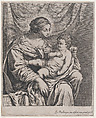 Madonna and Child before a Curtain, Louis de Boullogne the Elder French, Etching